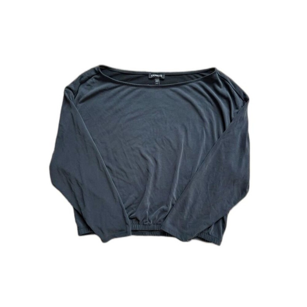 Express Womens Medium Black Sandwashed Boatneck Dolman Elastic Hem Top Blouse